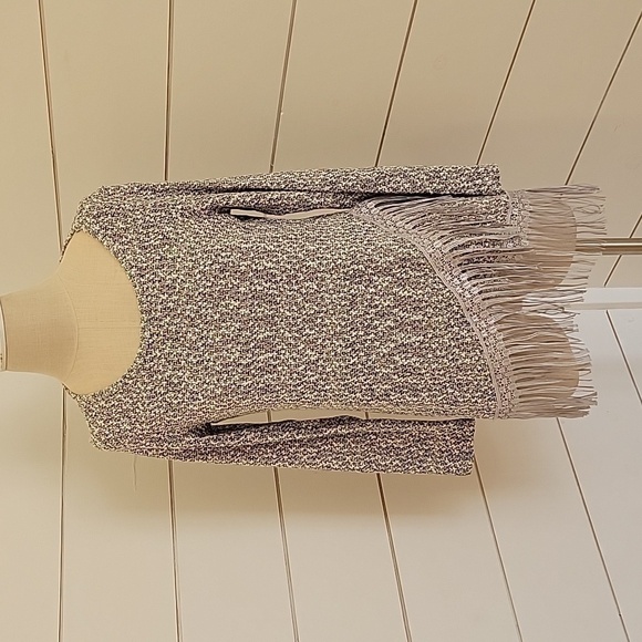 CB established 1962 petite medium metallic black silver white top with fringe - Picture 1 of 3